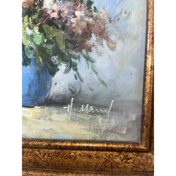 VINTAGE Framed Floral Still Life Oil on Canvas Gold Frame Signed Art - 13"x 15" - Picture 3 of 9